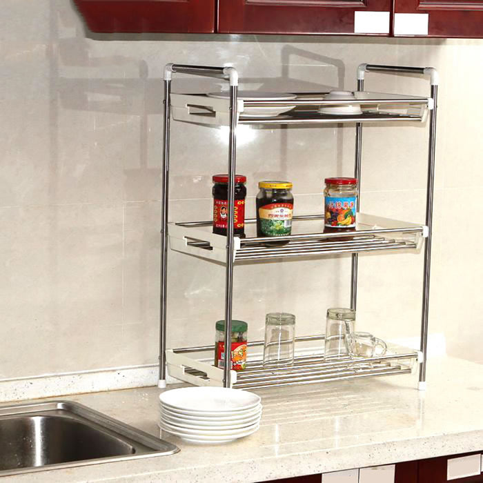 Kitchen Storage Rack Spice Bathroom 3 Tier Organiser Stainless Steel Shelf Jar