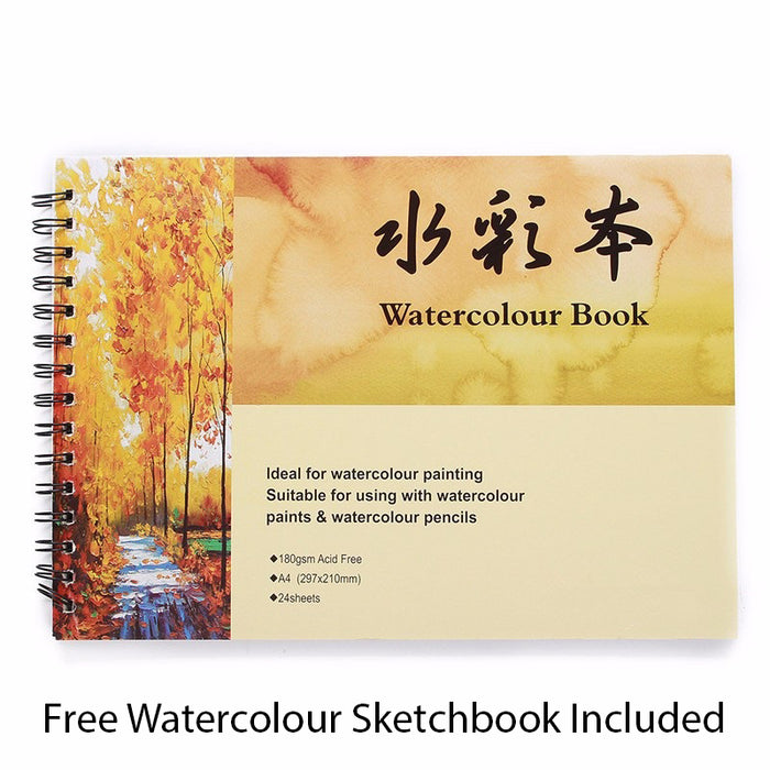 Watercolour Acrylic Art Set Paint Brushes Pencils 24pcs Sketchbook Case Color