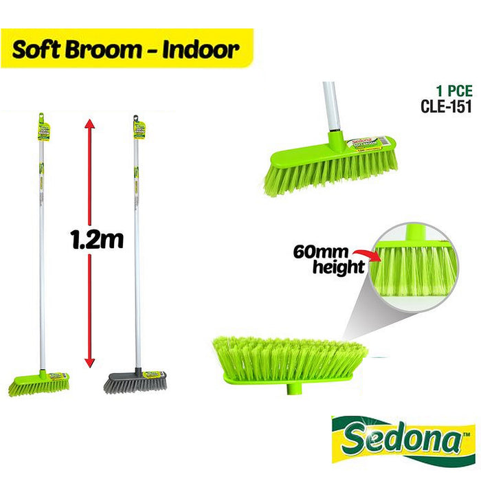 Brush Broom Indoor Outdoor Long Handle Kitchen Bathroom 125cm Angle 75mm Bristle