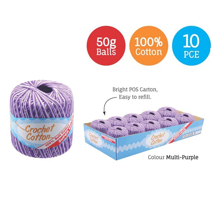 Cotton Crotchet 100% Boll Ball 50g Soft Bulk Coloured Size C Needle 3.25mm