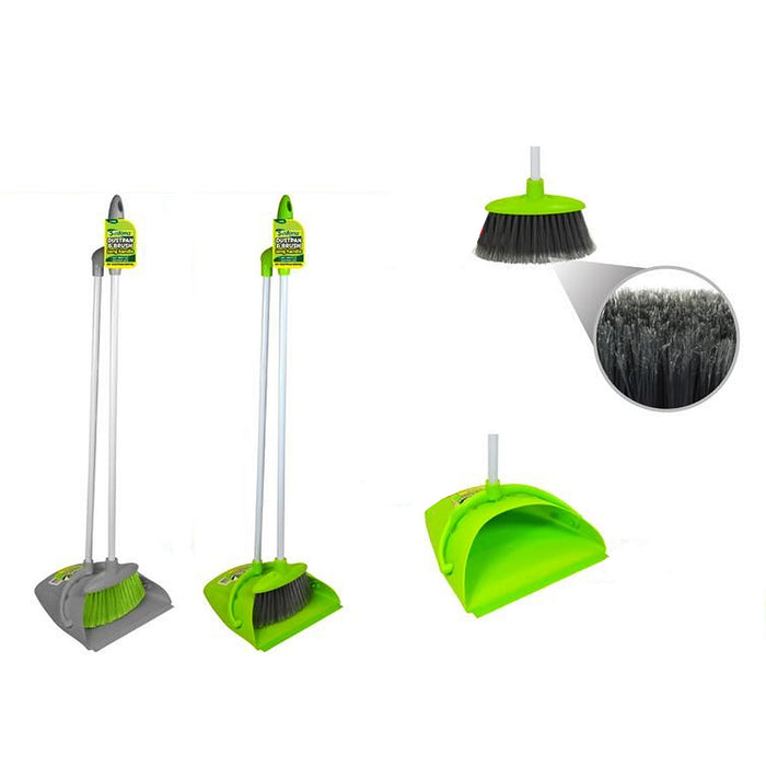 Dustpan Brush Broom Dust Pan Set Long Handle Kitchen Bathroom Swivel Close 60cm