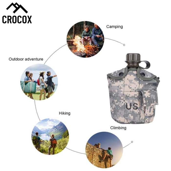 Crocox Military Canteen Outdoor Water Bottle Camping Hiking Aluminum Cup Set