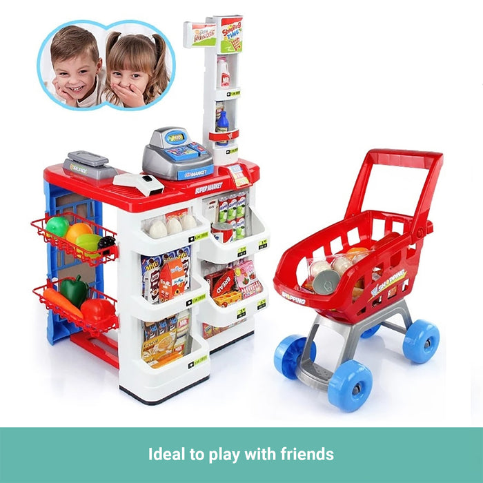 Truboo Kids Supermarket Play Toy Set Children Pretend Game Shopping Cart Foods