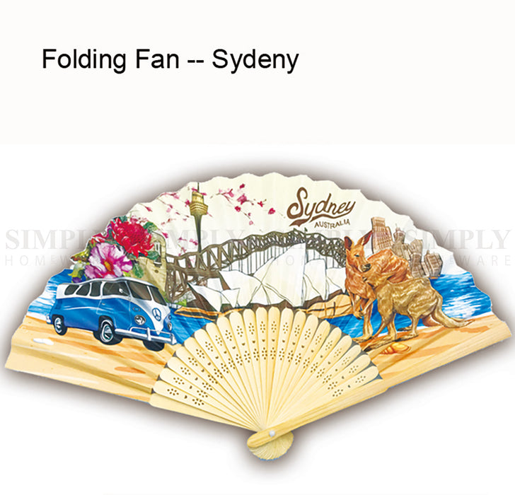 Australian Souvenirs Hand Holding Fans Chinese Bamboo Wooden Paper Aussie Gift - Simply Homeware