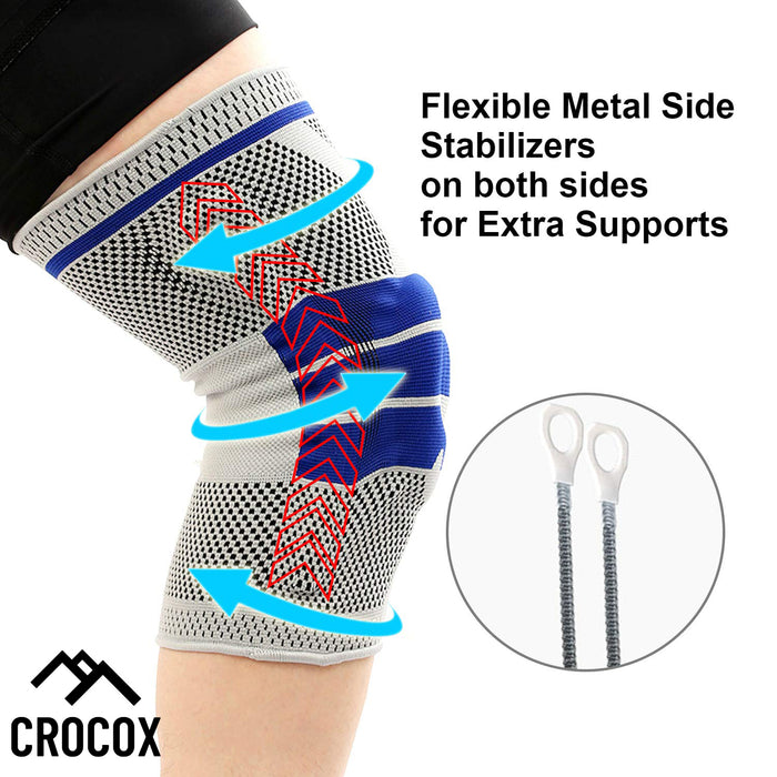 Crocox Knee Braces Support Strap Compression Sleeve Silicone Pad M L XL Adult
