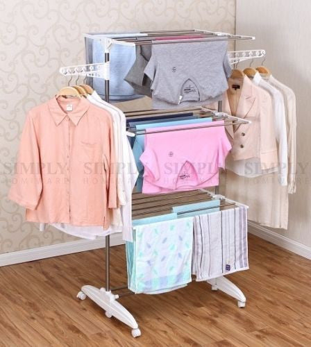 Clothes Line Airer Rack Indoor 3 Tier Steel 20m Drying Space Foldable Portable - Simply Homeware