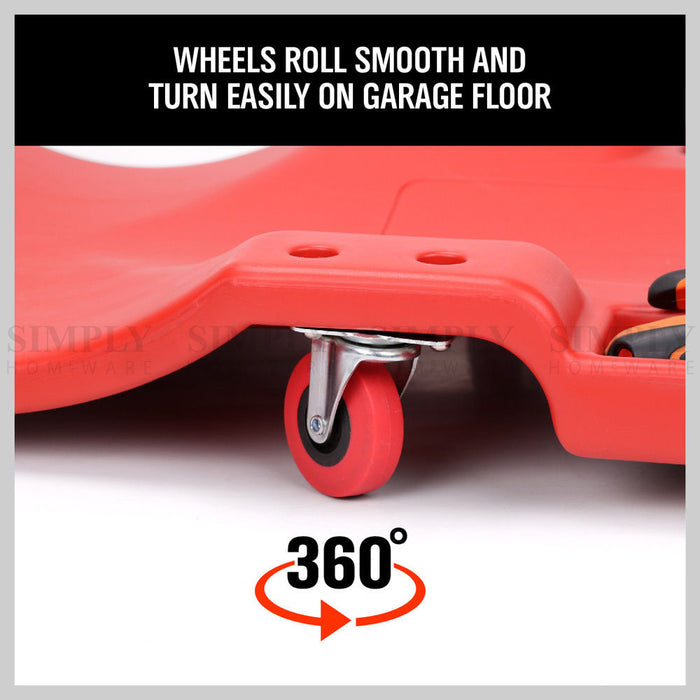Garage Creeper Mechanic Workshop Trolley 360 Swivel Wheels Castor Car Roller Red - Simply Homeware