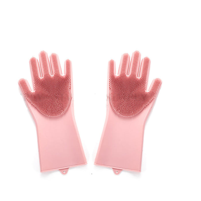 Silicone Scrubbing Gloves Magic Dish Scrubber Washing Cleaning Sponge Rubber