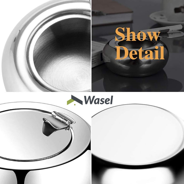 Wasel Stainless Steel Ashtray Cigarette Smoking Lidded Case Windproof Ash Holder