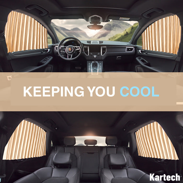 2x Kartech Car Window Curtains Retractable Sun Shades UV Protection Black Rear