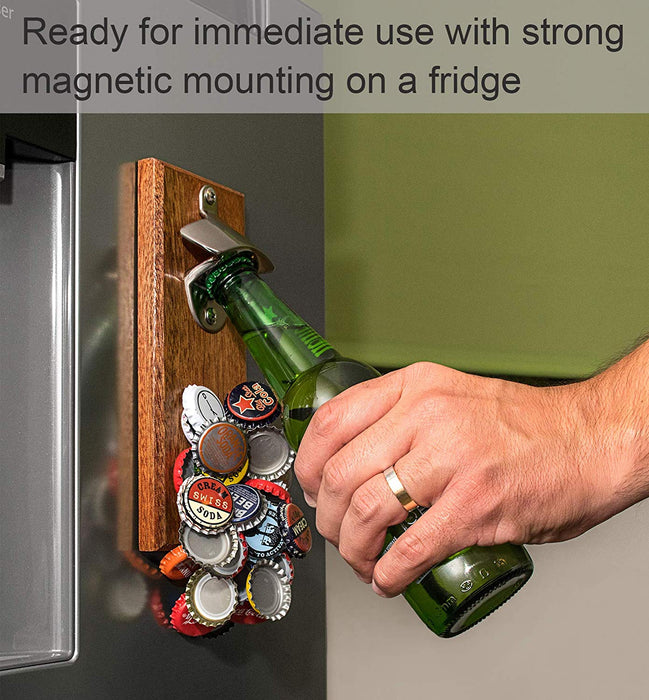Wall Mounted Magnetic Bottle Opener Beer Fridge Wooden Vintage Gun Cap Retro Bar