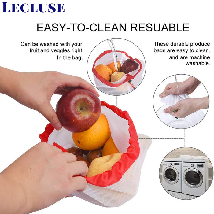Lecluse 12Pcs Reusable Mesh Bags Produce Vegetable Fruit Toy Storage Pouch