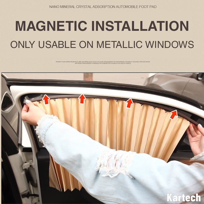 4x Kartech Car Window Curtains Retractable Sun Shades UV Protection Black Set