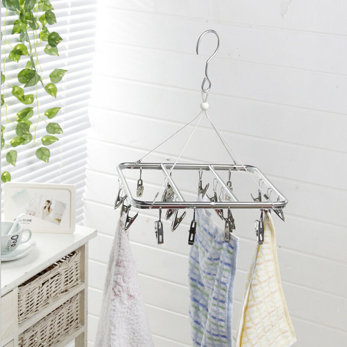 Stainless Steel Clothes Hanger Airer Dryer 28 Pegs Clips Rack Sock Underwear