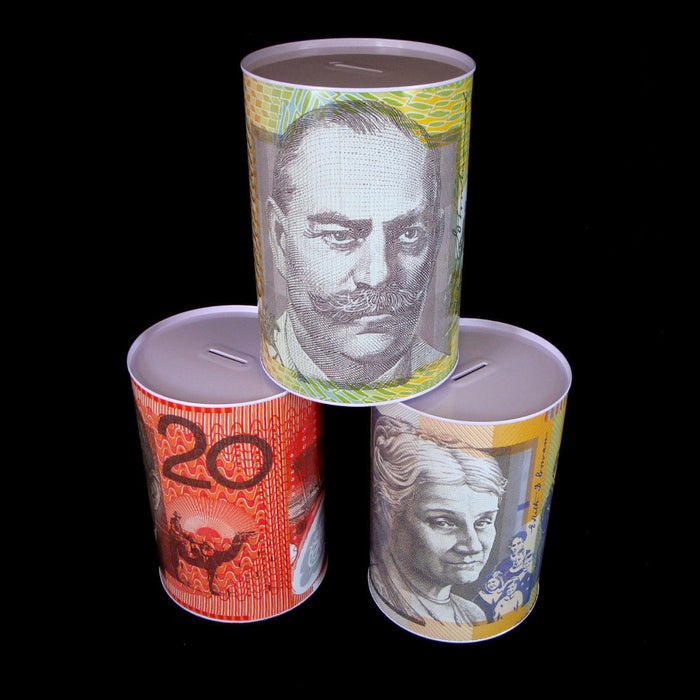 Money Tin Australian Box Jar Piggy Bank Coin 10 20 50 100 Dollar Notes OZ Large