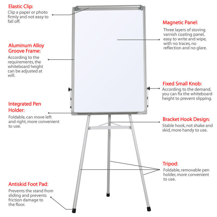 Whiteboard Portable Stand Easel Tripod Magnetic Display Telescopic Flipchart 60