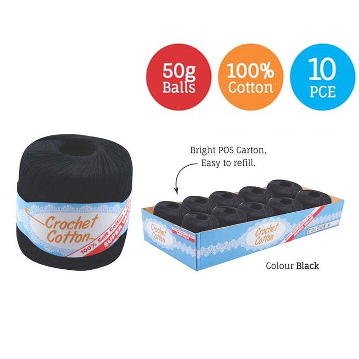 Cotton Crotchet 100% Boll Ball 50g Soft Bulk Coloured Size C Needle 3.25mm