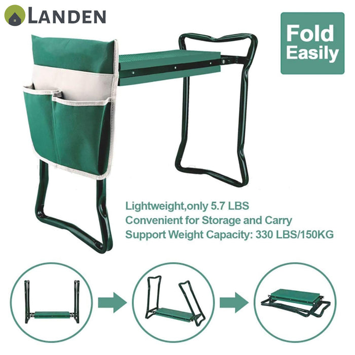 Landen Garden Kneeler & Seat Portable Bench Foldable Stool EVA Foam Bag Pouch