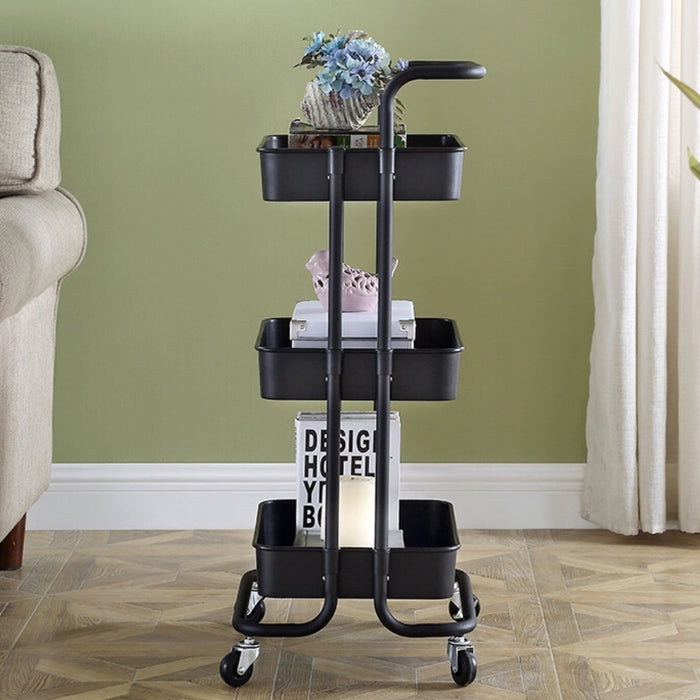 3 Tier Handle Wheel Trolley Bathroom Kitchen Storage Shelf Rolling Rack Cart AU