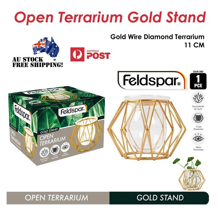 Terrarium Vase Gold Stand Glass Bulb Wire Frame Home Garden Succulents Modern