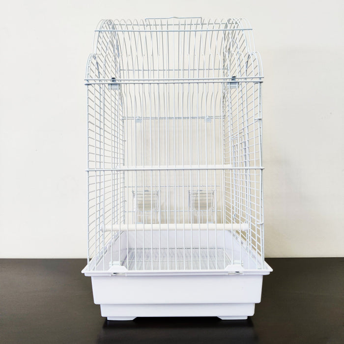 Bird Cage Premium Small Medium Metal Durable Frame Arched Roof White 42x30x57