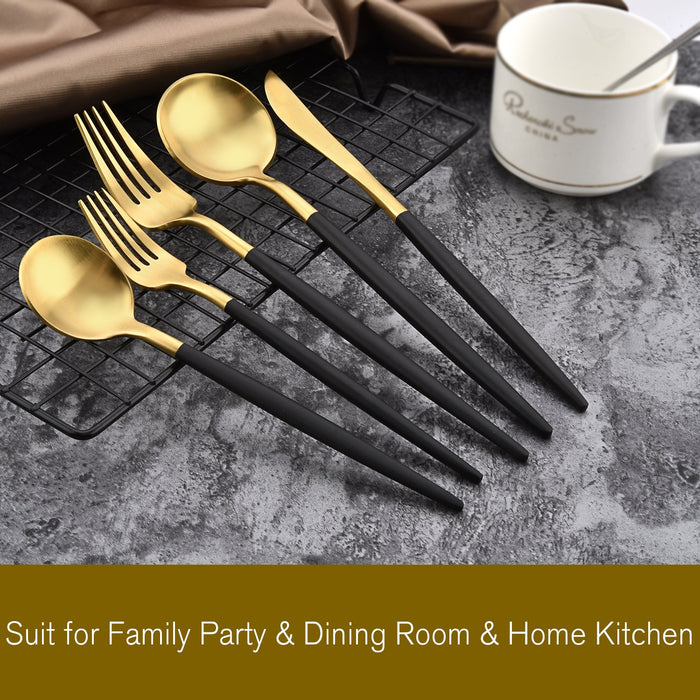 Lecluse Cutlery Set Stainless Steel Flatware Spoon Fork Knife Black Gold Silver