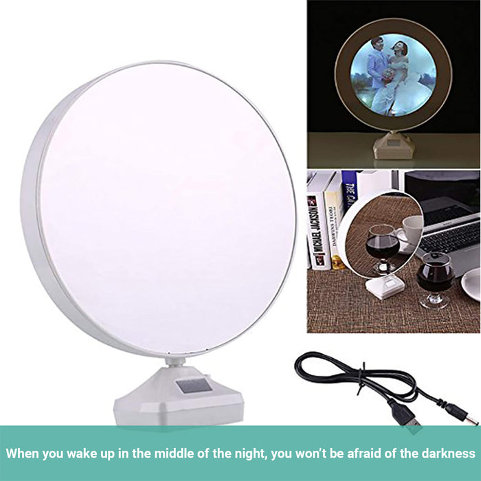 Lecluse LED Photo Frame Magic Mirror Round Makeup Light Home Decor Portable