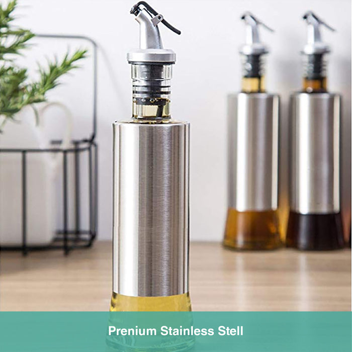 Wasel Kitchen Oil Dispenser Olive Vinegar Pourer Stainless Steel Glass Bottle