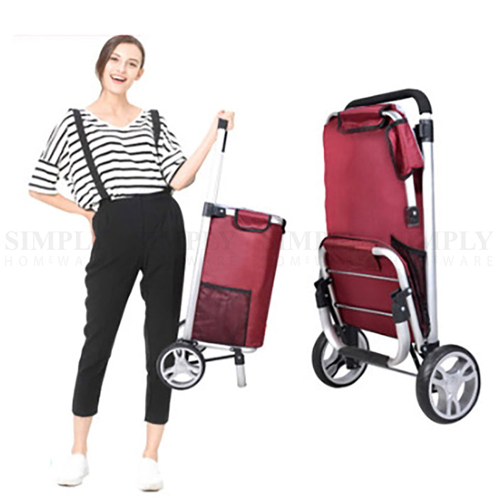 Shopping Cart Trolley Grocery Aluminium Foldable Luggage Wheels Basket Carts Bag - Simply Homeware
