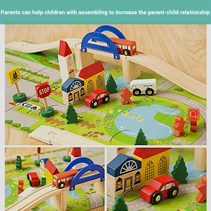 Truboo Kids Railway Set Toy Overpass Traffic Cars Building Blocks Wooden 40Pcs