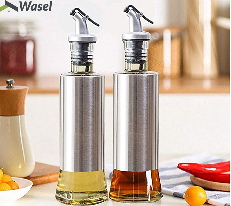 Wasel Kitchen Oil Dispenser Olive Vinegar Pourer Stainless Steel Glass Bottle