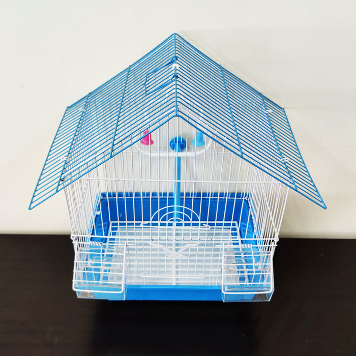 Bird Cage Small Medium Metal Frame Angled Roof Blue 29.5cm x 22.3cm x 38.5cm
