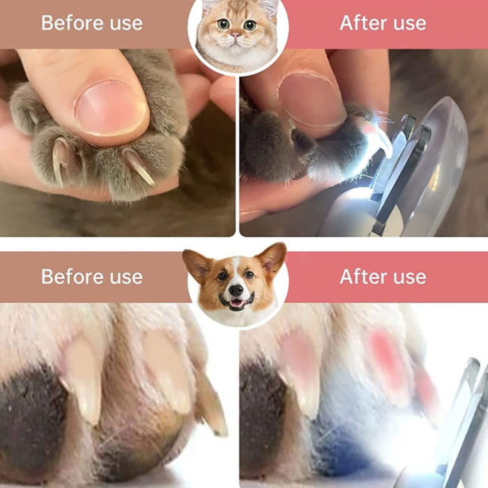Pipers Cat Dog Nail Clippers Trimmer Pet Nail Clippers LED Light Avoid Over-Cutting Hidden Nail File Razor Sharp Blade