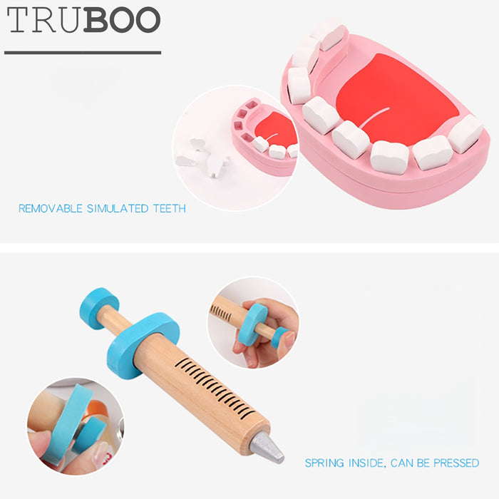 Truboo Kids Dentist Toy Set Children Doctor Pretend Role Play Medicine Box Wood