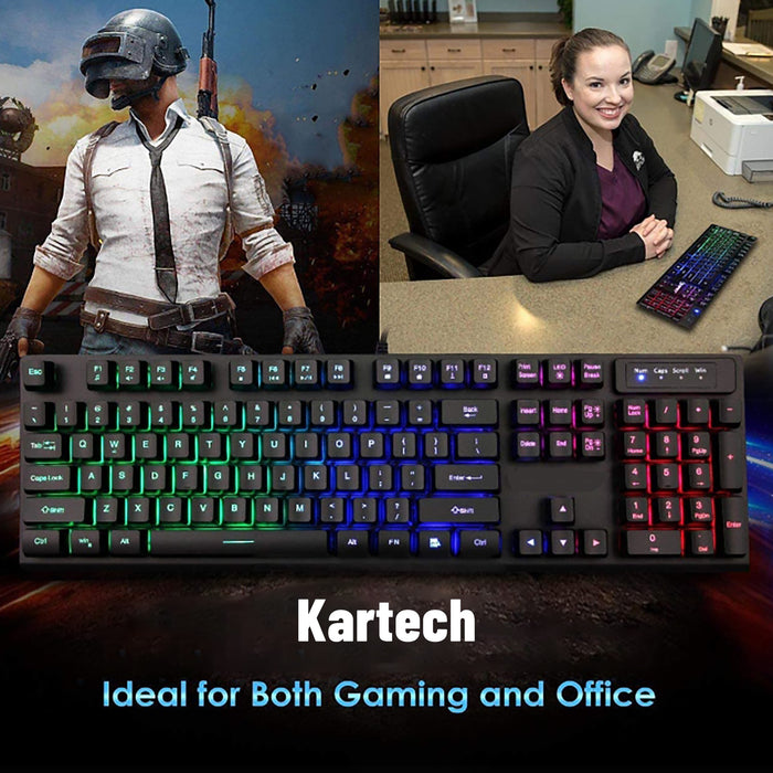 Kartech Gaming Keyboard & Mouse Set Wired Mechanical Feeling Rainbow LED Backlit