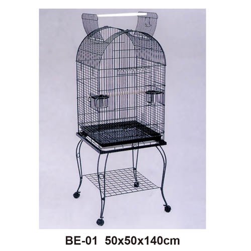 Bird Cage Large Medium Metal Frame Stand Wheels Arched Roof White 50x50x140cm