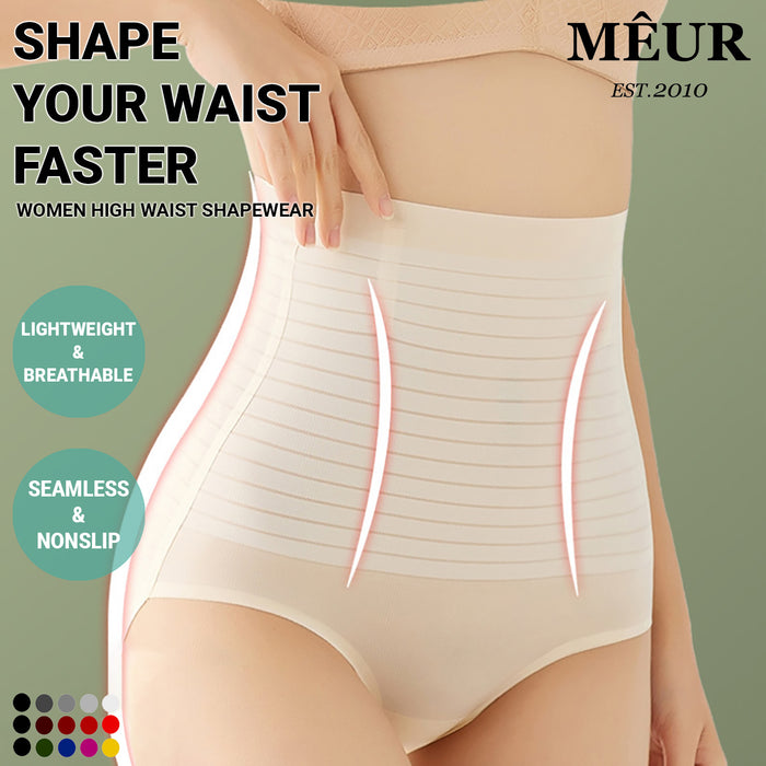 Meur Women High Waist Shapewear Stripe Briefs Shorts Body Slimmer Tummy Control
