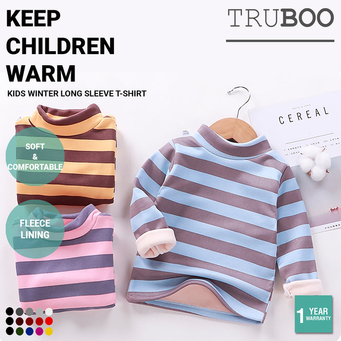 Truboo Kids Winter Long Sleeve T-Shirt Unisex Fleece Sweater Striped Thickening