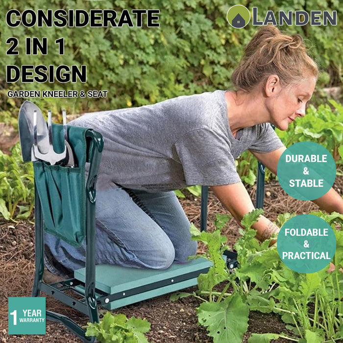 Landen Garden Kneeler & Seat Portable Bench Foldable Stool EVA Foam Bag Pouch