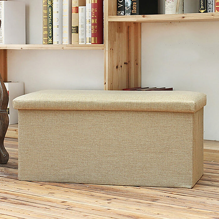 Folding Ottoman Storage Blanket Box Footstool Stool Cube Pouf Faux Leather Linen