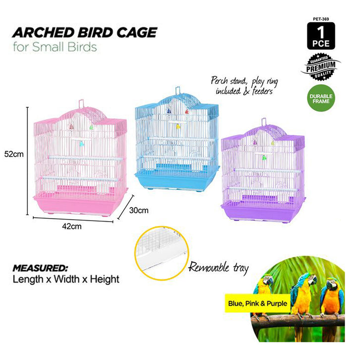 Bird Cage Small Metal Frame Arched Tall Roof Coloured Toys 42cm x 52cm x 30cm