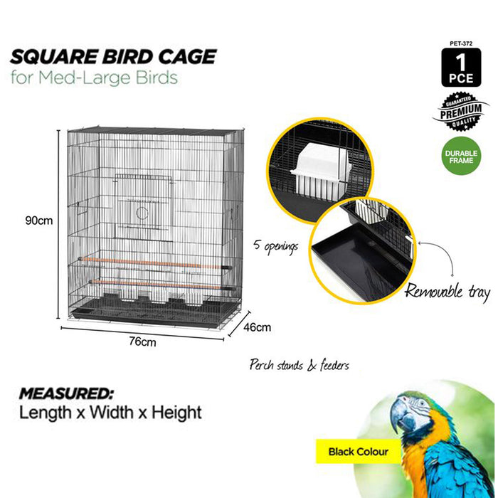Bird Cage Medium Large Metal Frame Square Roof Coloured Toys 76cm x 46cm x 90cm