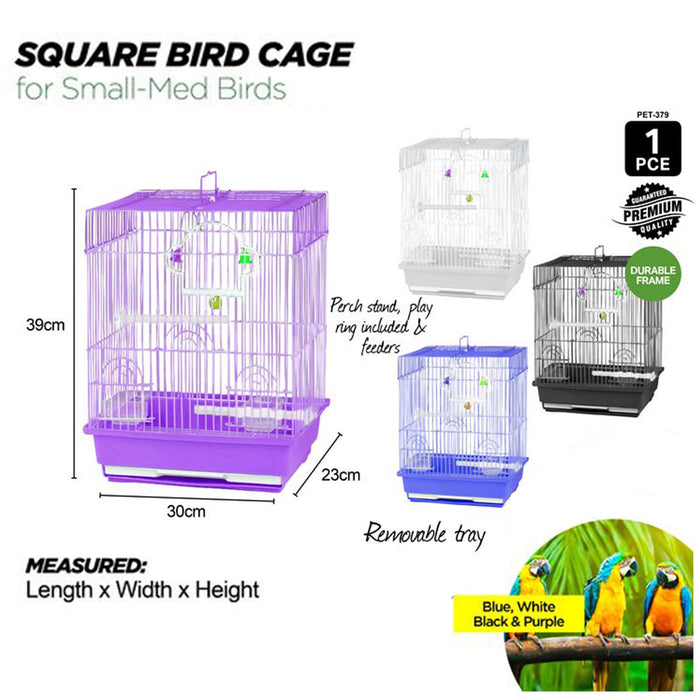 Bird Cage Small Medium Metal Frame Square Roof Coloured Toys 30cm x 39cm x 23cm