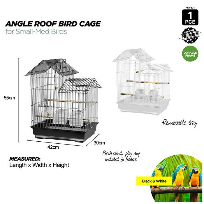 Bird Cage Small Medium Metal Frame Angled Roof Coloured Toys 42cm x 55cm x 30cm