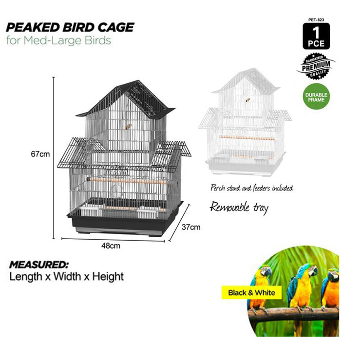 Bird Cage Medium Large Metal Frame Angled Roof Coloured Toys 48cm x 67cm x 37cm