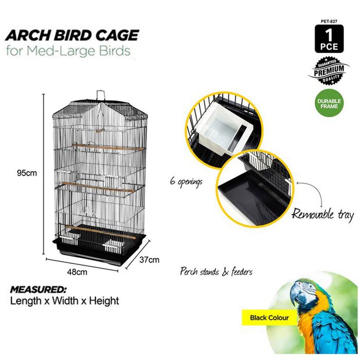 Bird Cage Medium Large Metal Frame Angled Roof Coloured Toys 48cm x 95cm x 37cm