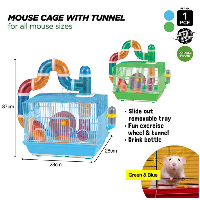 Mouse Hamster Cage Metal Frame Tunnel Bottle Square Toys 28cm x 28cm x 37cm