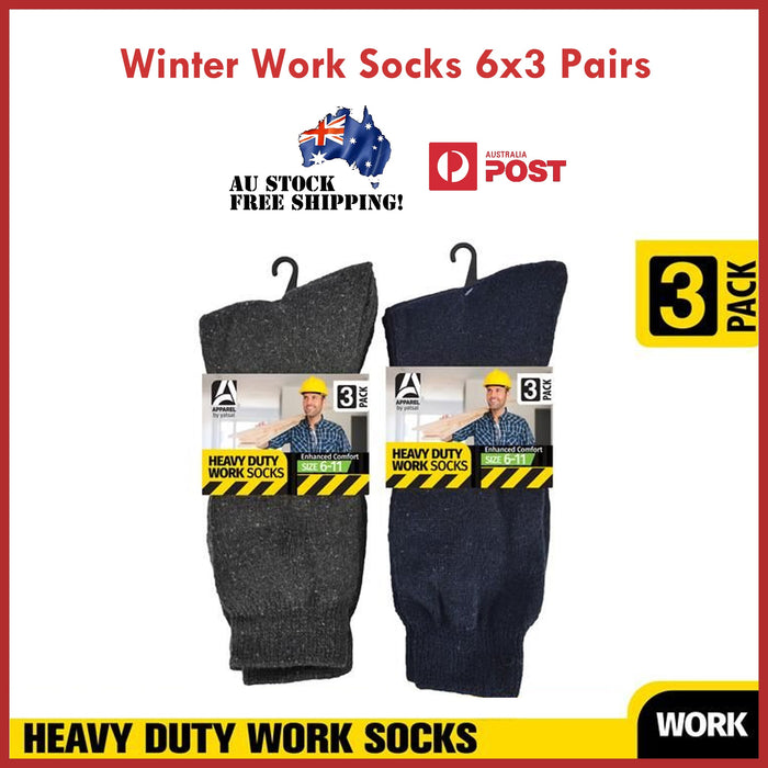 6x3 Pairs Winter Work High Visibility Socks Heavy Duty Cotton Comfort Size 6-11