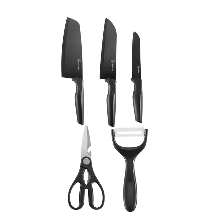 Lecluse Kitchen Knife Set Chef 5Pcs Block Cooking Cutting Peeler Scissors