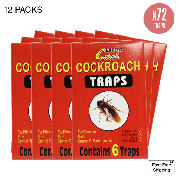 12pk 72x Cockroach Trap Bait Sticky Traps Glue Insect Bug Pest Control Bulk